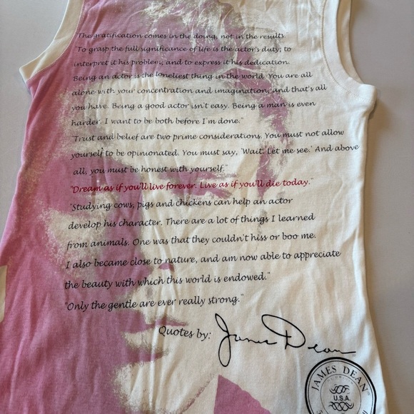 JAMES DEAN‎ 50th Anniversary White & Pink Sleeveless Shirt Y2K 2004 NWT Small - Picture 3 of 12